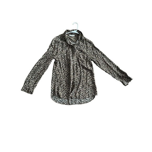 Beach Lunch Lounge Blouse Women's S Leopard Animal Print Button Up Tie Waist - Picture 1 of 8